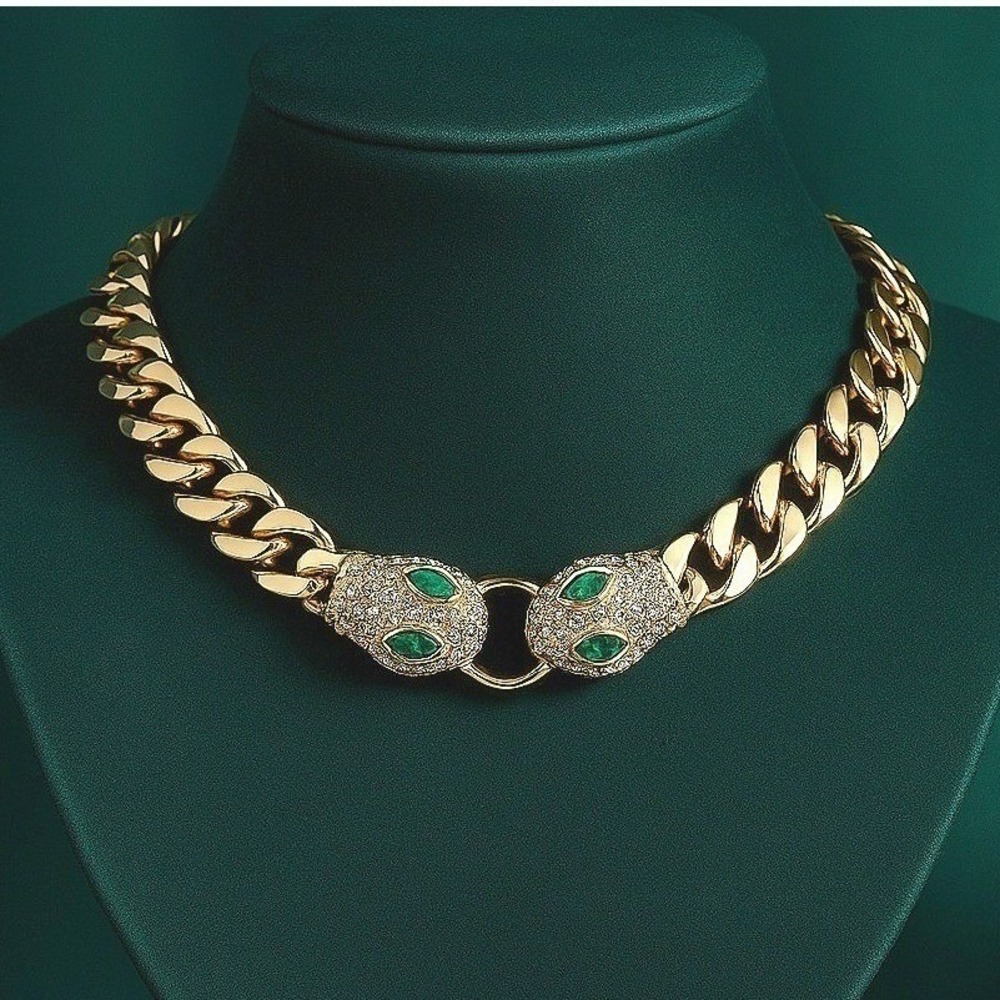 New Chunky Slytherin Chain Snake Necklace Rhinestone Green Statement Gold Choker